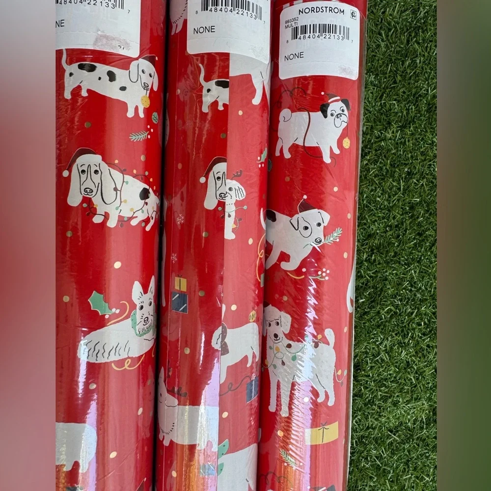 FRINGE heavy weight Christmas Gift Wrap Paper Roll Lot of 3 New puppy dog design